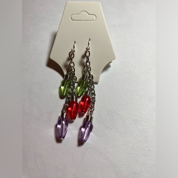 Green red and purple Christmas lights earrings - Picture 2 of 3